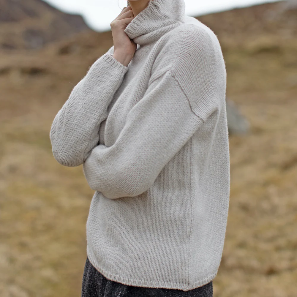 Cream, Funnel Neck Slouchy Sweater - Image 6