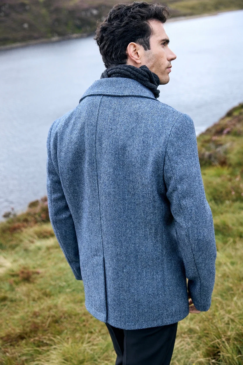 Denim Herringbone Cathal Irish Tweed Peacoat - Image 3