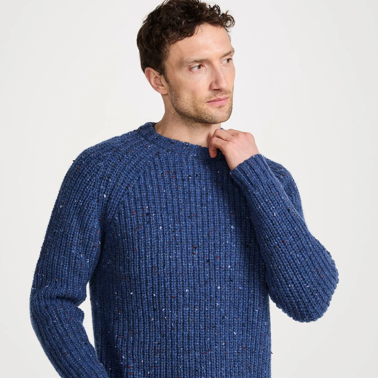 Denim Nepped Crew Neck Wool Sweater