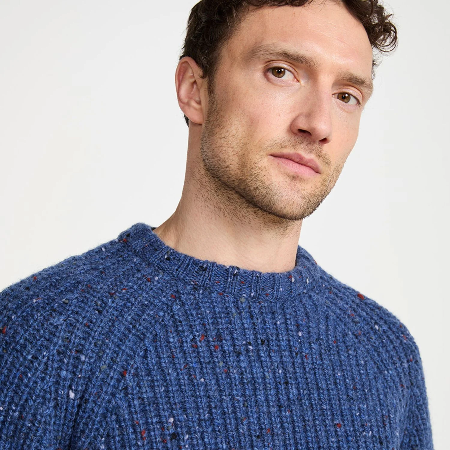 Denim Nepped Crew Neck Wool Sweater - Image 3