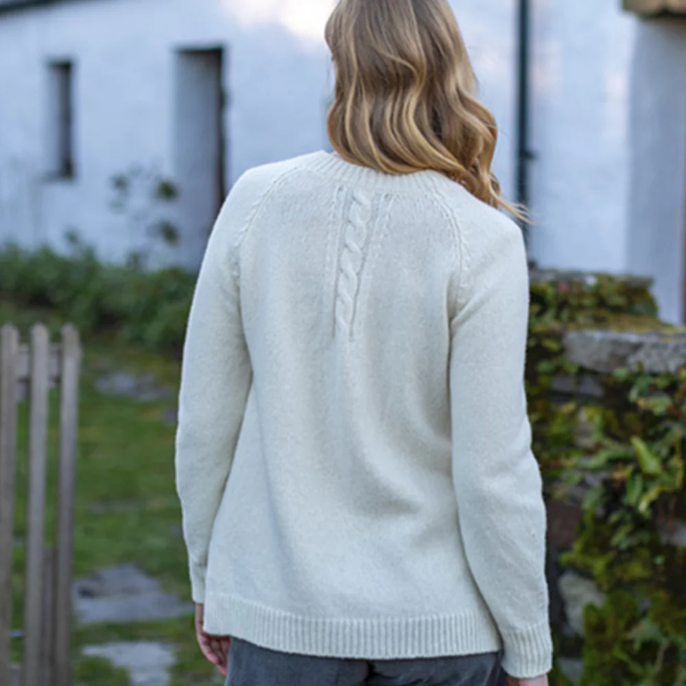 Ecru Merino & Cashmere Blend Raglan Sleeve Sweater - Image 4