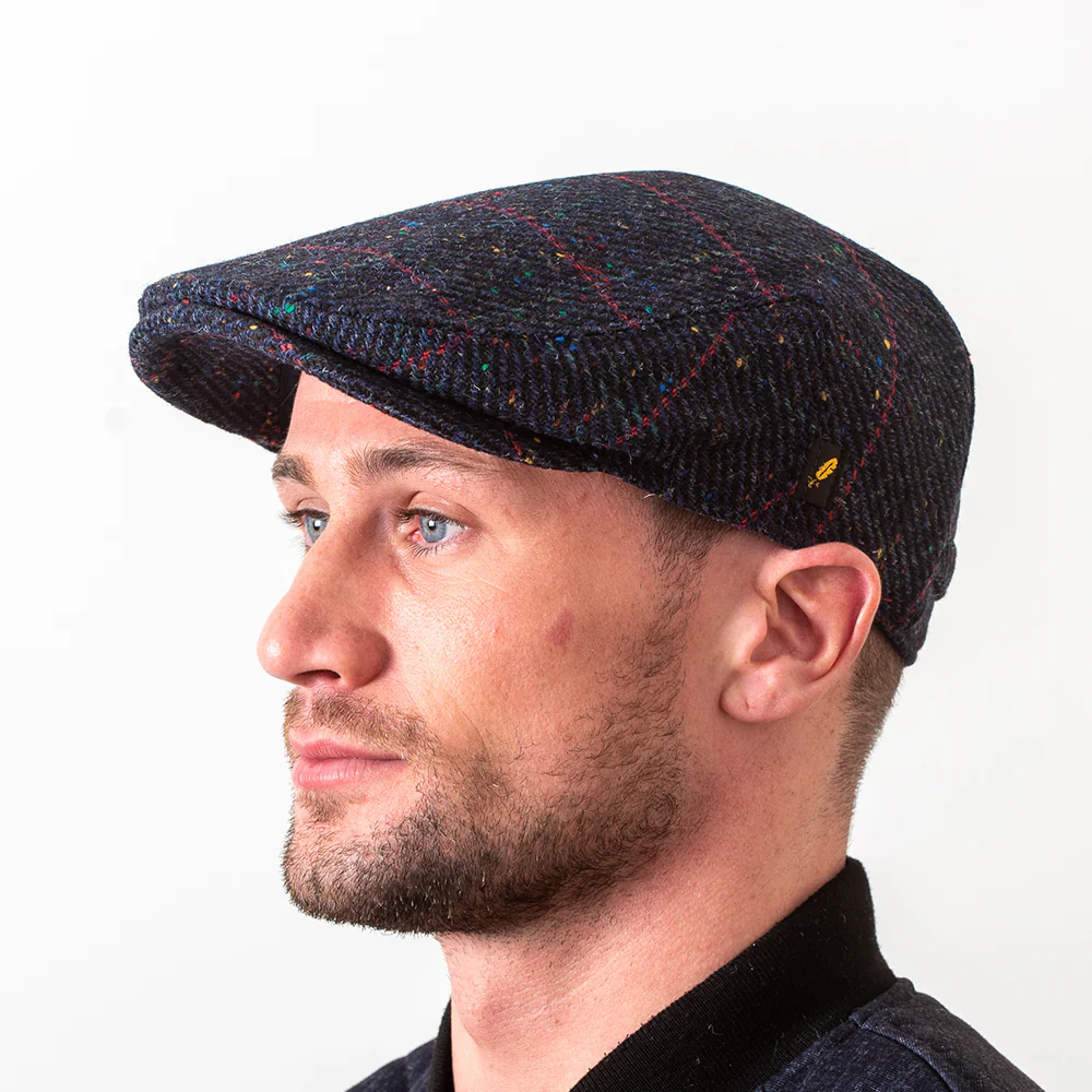 Navy Check Dubliner Flat Cap - Image 3