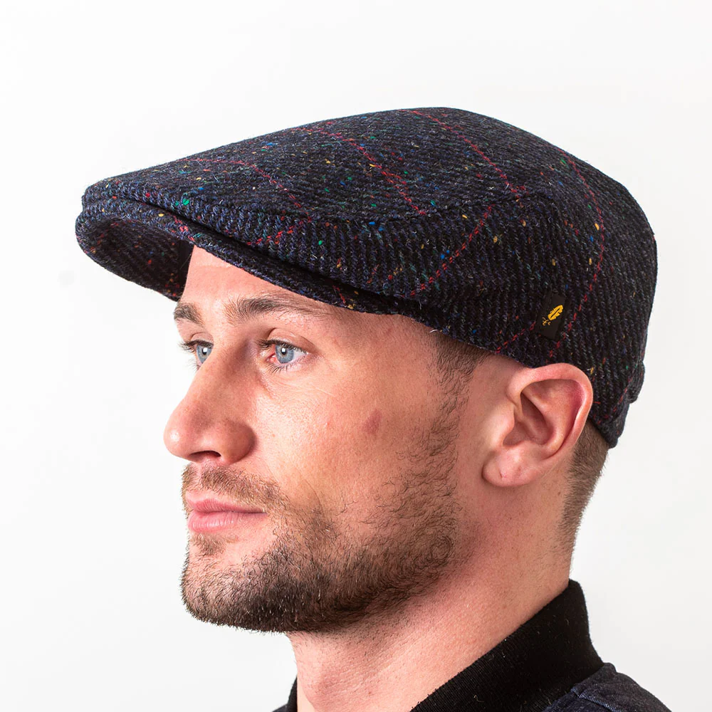 Navy Check Dubliner Flat Cap - Image 4