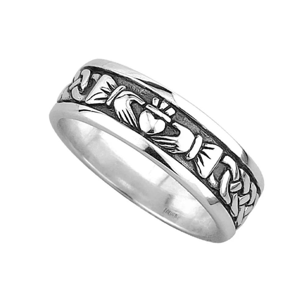 Gents Oxidised Silver Claddagh Band - Image 2