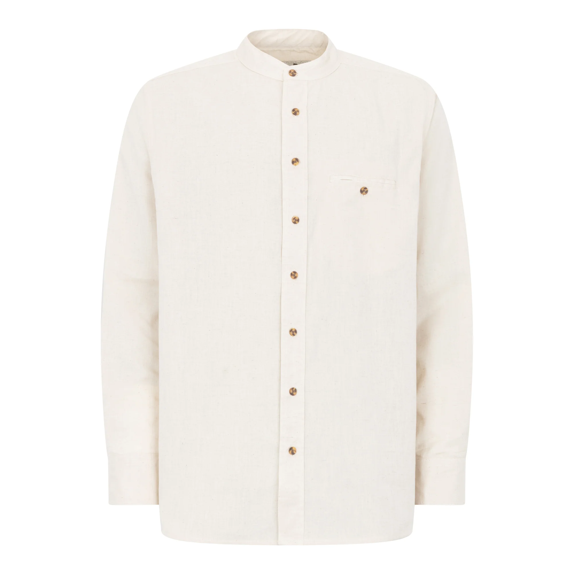Natural Beige Linen & Cotton Grandfather Shirt