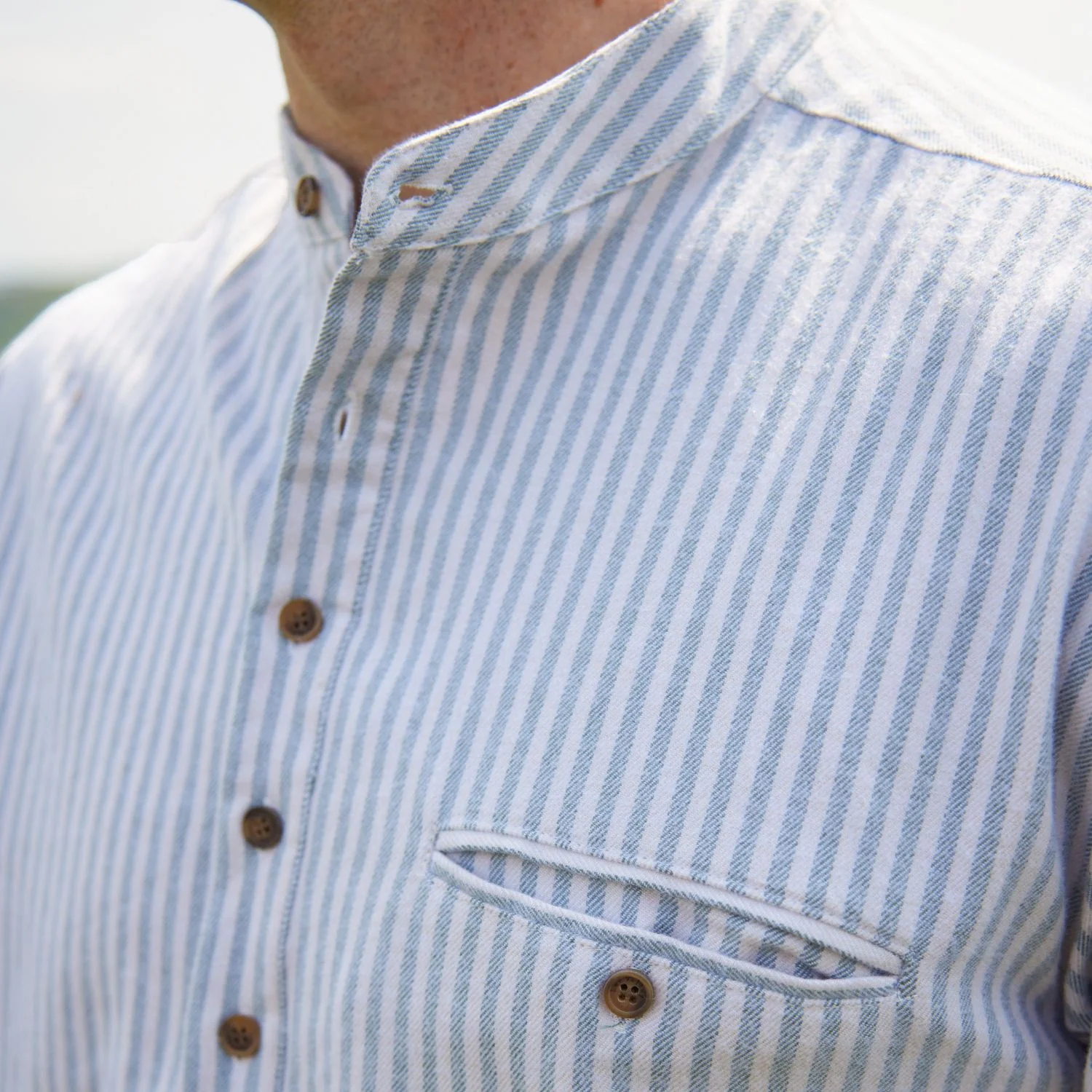 Green & Cream Stripe Cotton Grandfather Shirt - Image 4