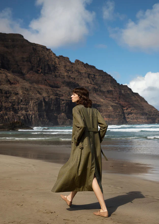 Green Houndstooth Kate Double Breasted Mac Coat - Image 3