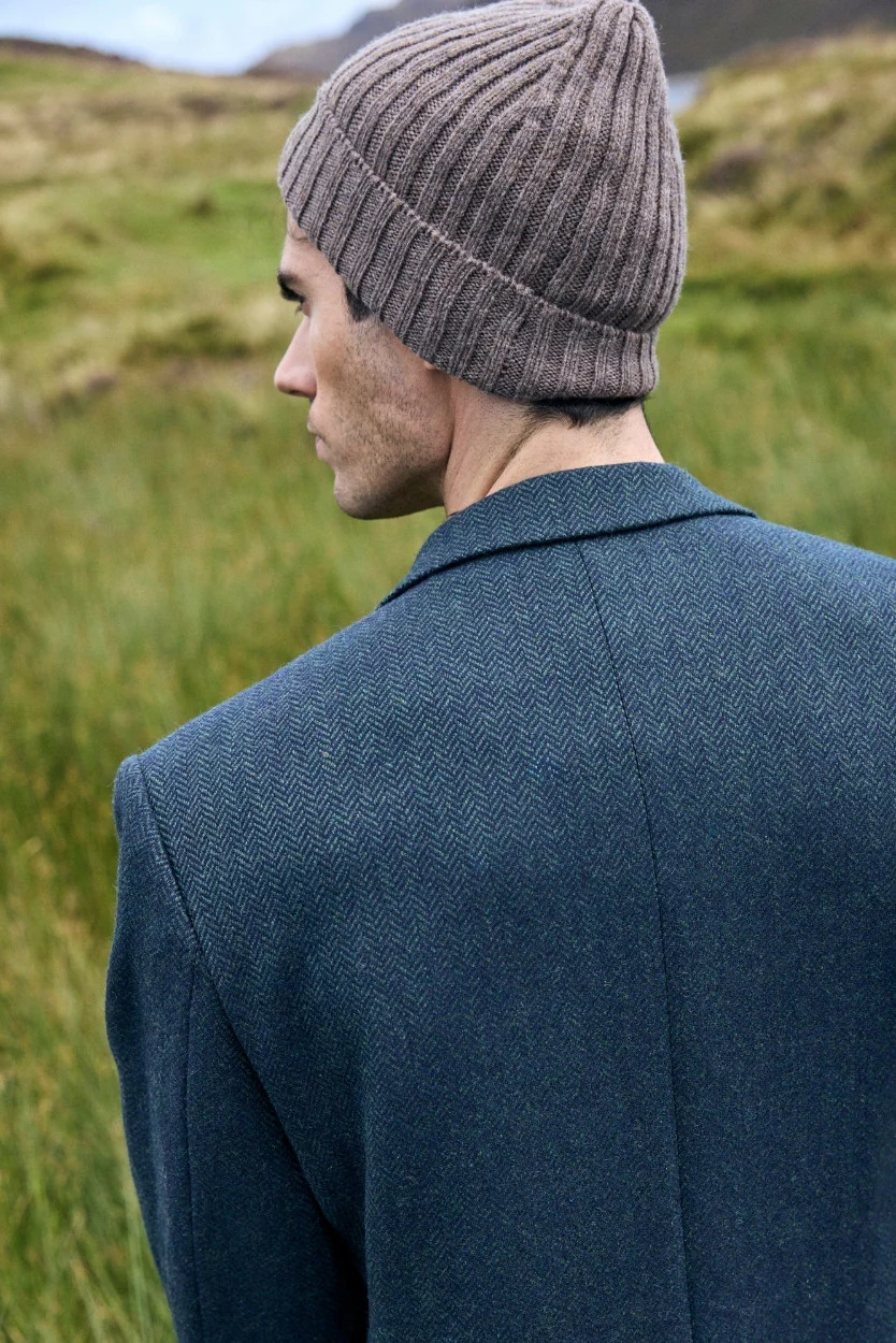 Green & Navy Herringbone James Classic Tweed Jacket - Image 2