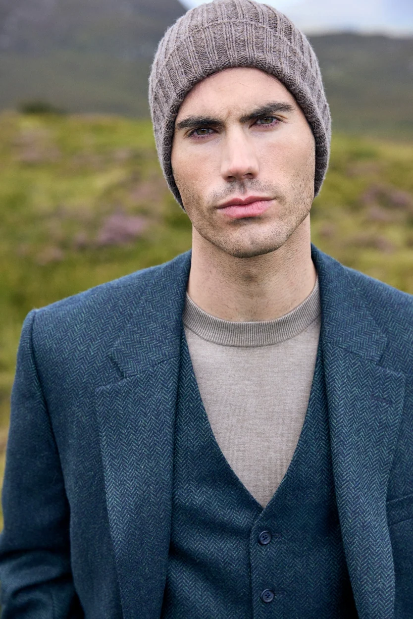 Green & Navy Herringbone Michael Irish Tweed Waistcoat - Image 3
