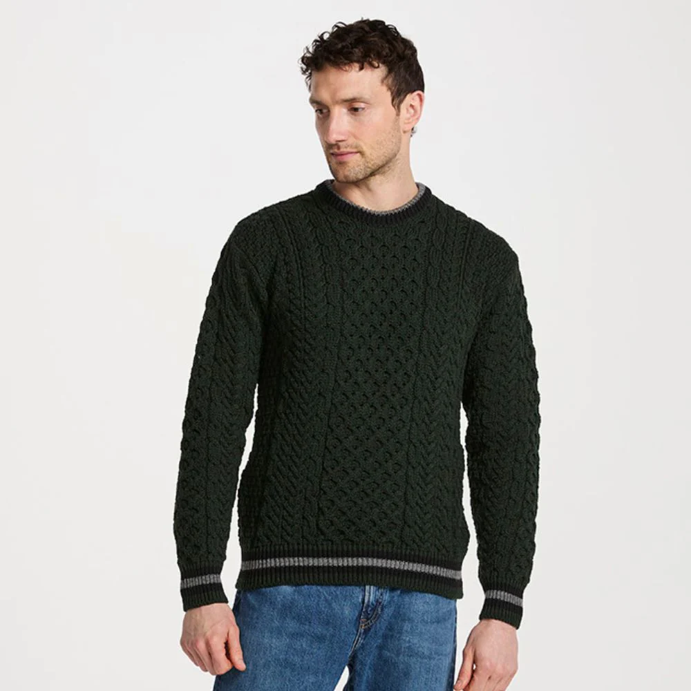 Green Striped Crew Neck Wool Sweater