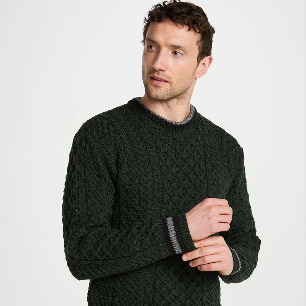 Green Striped Crew Neck Wool Sweater - Image 2