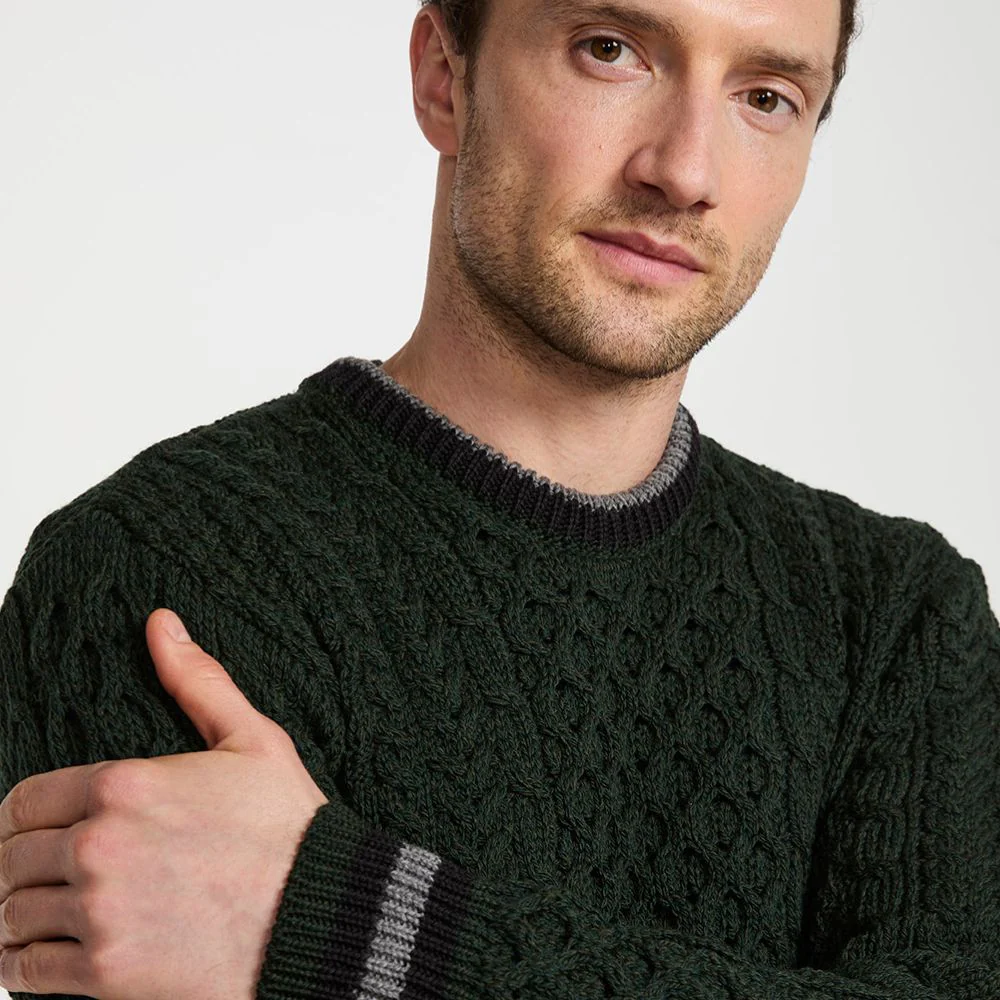 Green Striped Crew Neck Wool Sweater - Image 3
