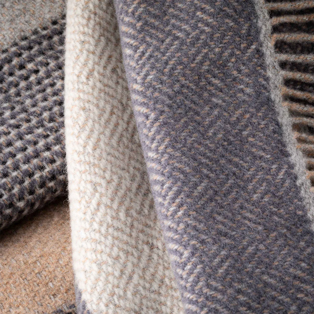 Grey Stone Beige Stripe Merino & Cashmere Blanket - Image 3