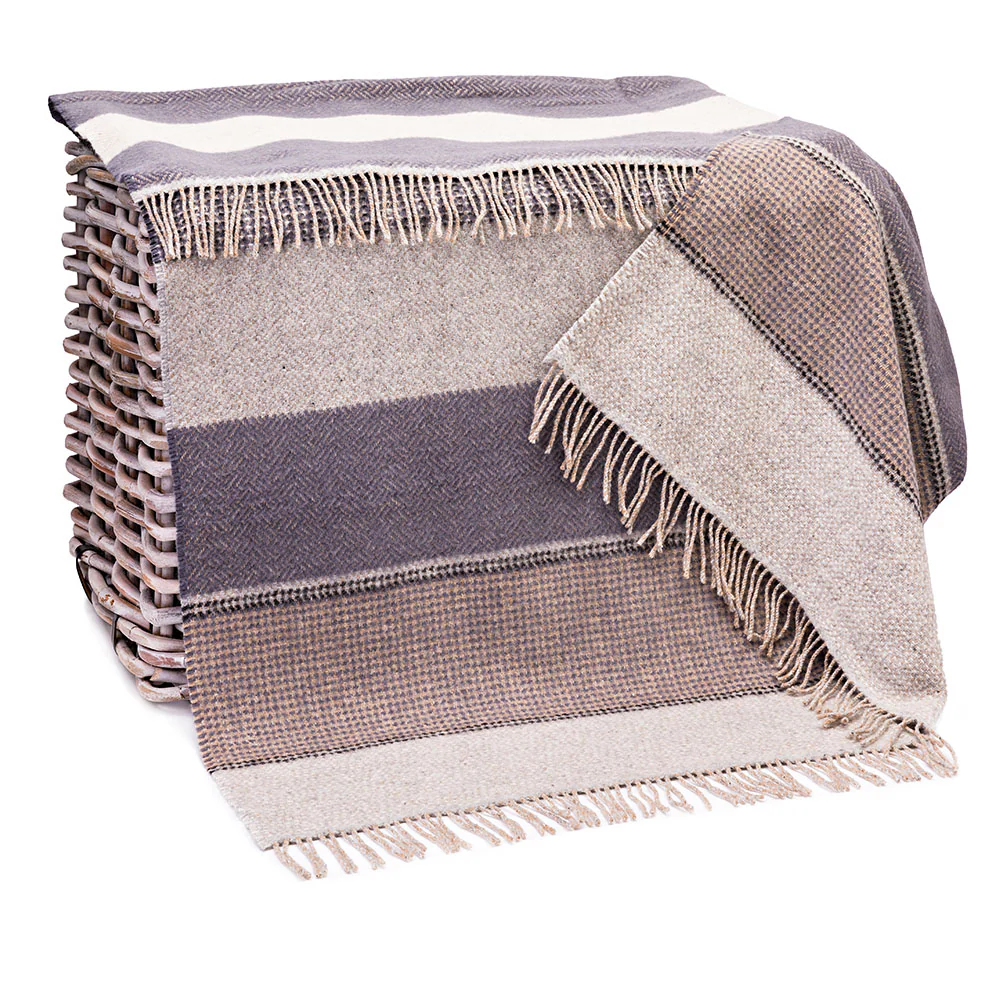 Grey Stone Beige Stripe Merino & Cashmere Blanket - Image 4