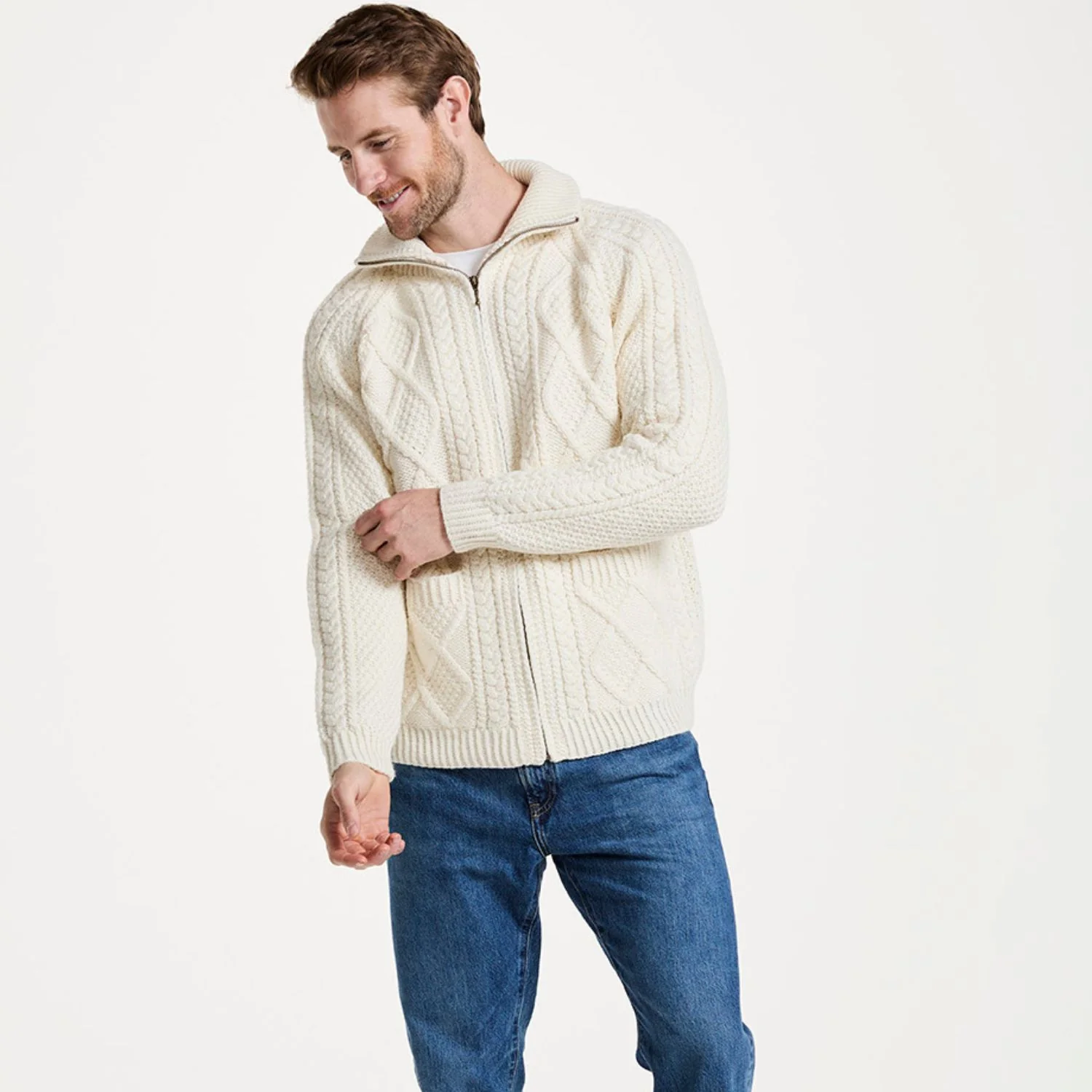 Natural Unisex Hand Knit Aran Cardigan - Image 5