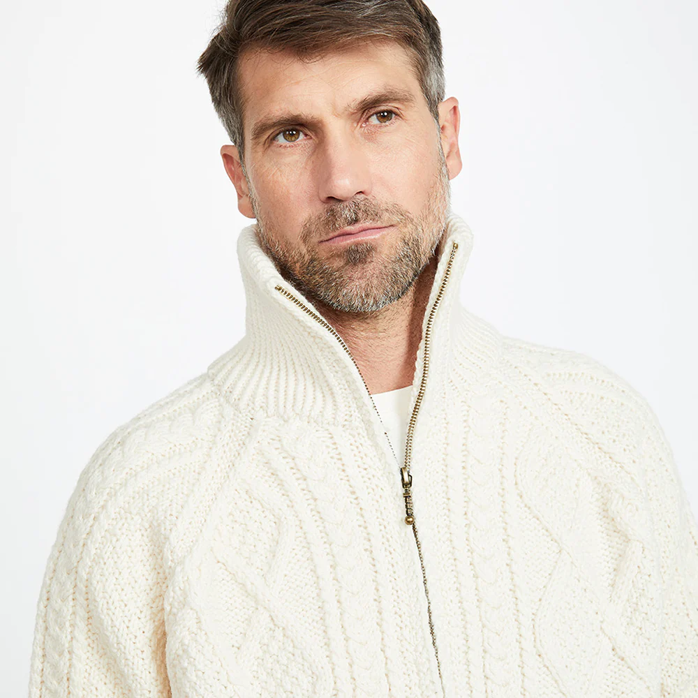Natural Unisex Hand Knit Aran Cardigan - Image 6