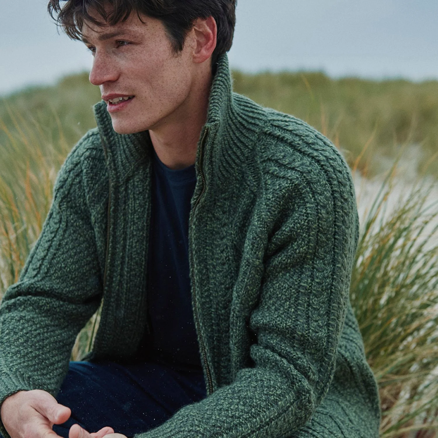 Green Unisex Hand Knit Aran Cardigan - Image 6