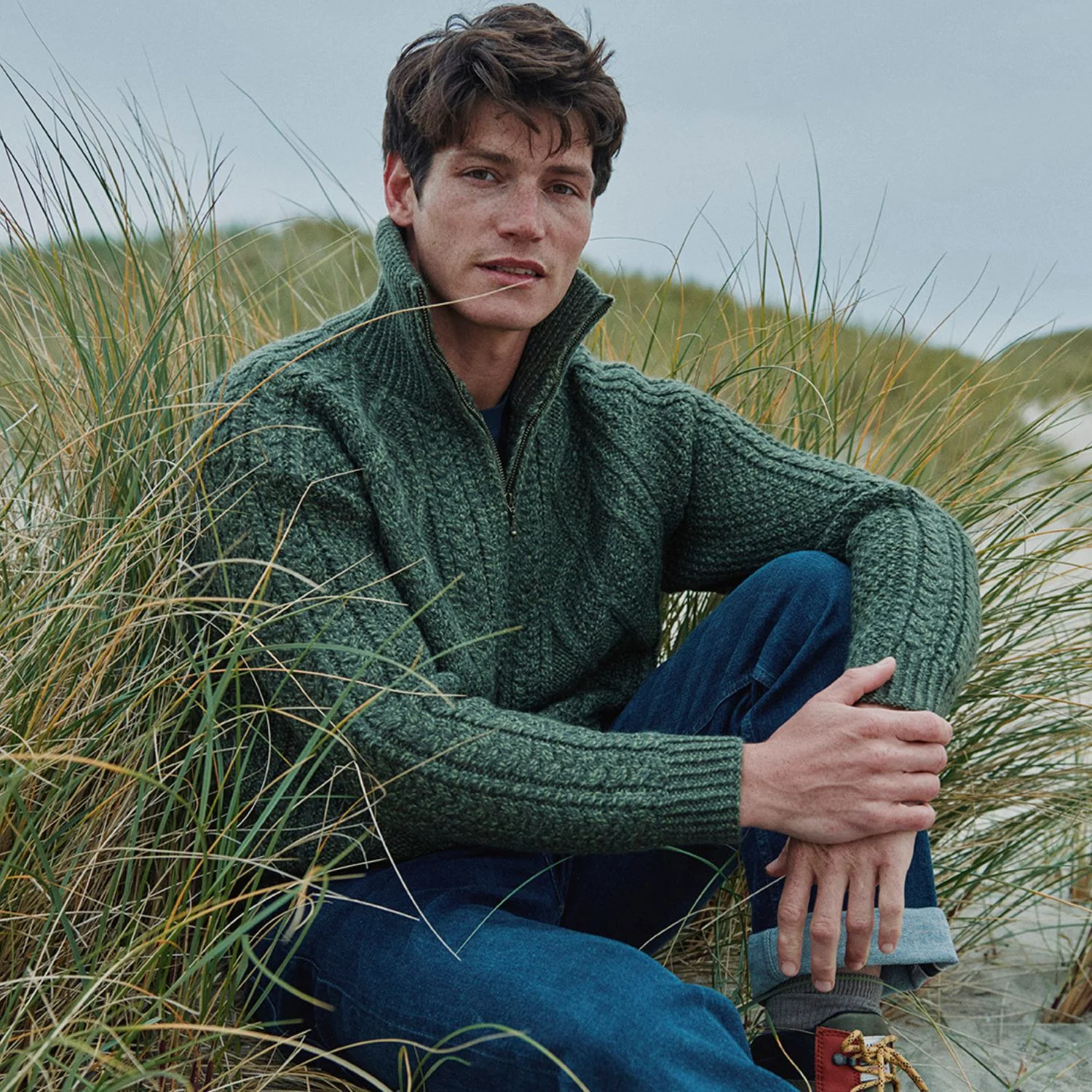 Green Unisex Hand Knit Aran Cardigan - Image 7