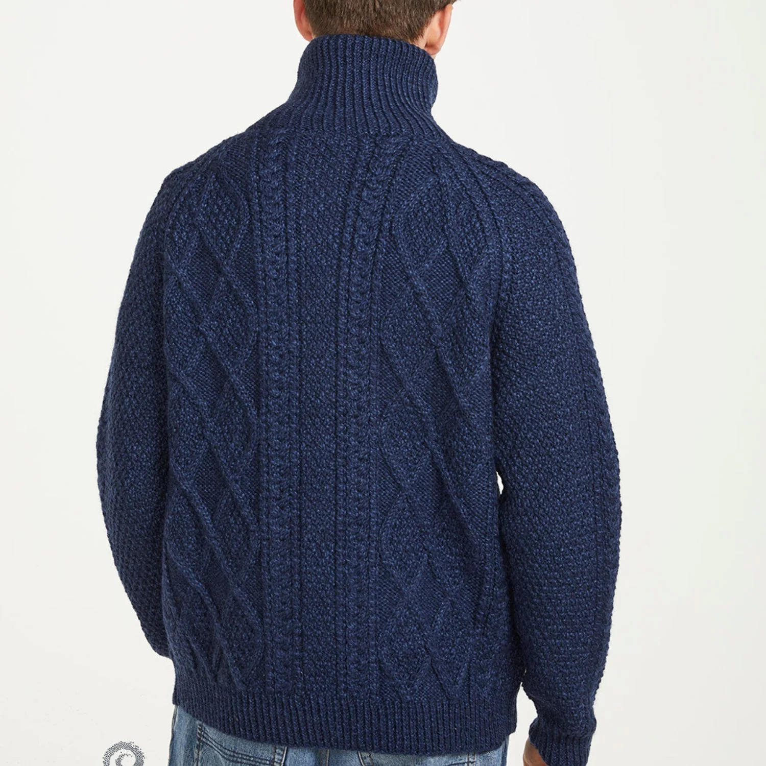 Navy Unisex Hand Knit Aran Zip Cardigan - Image 4