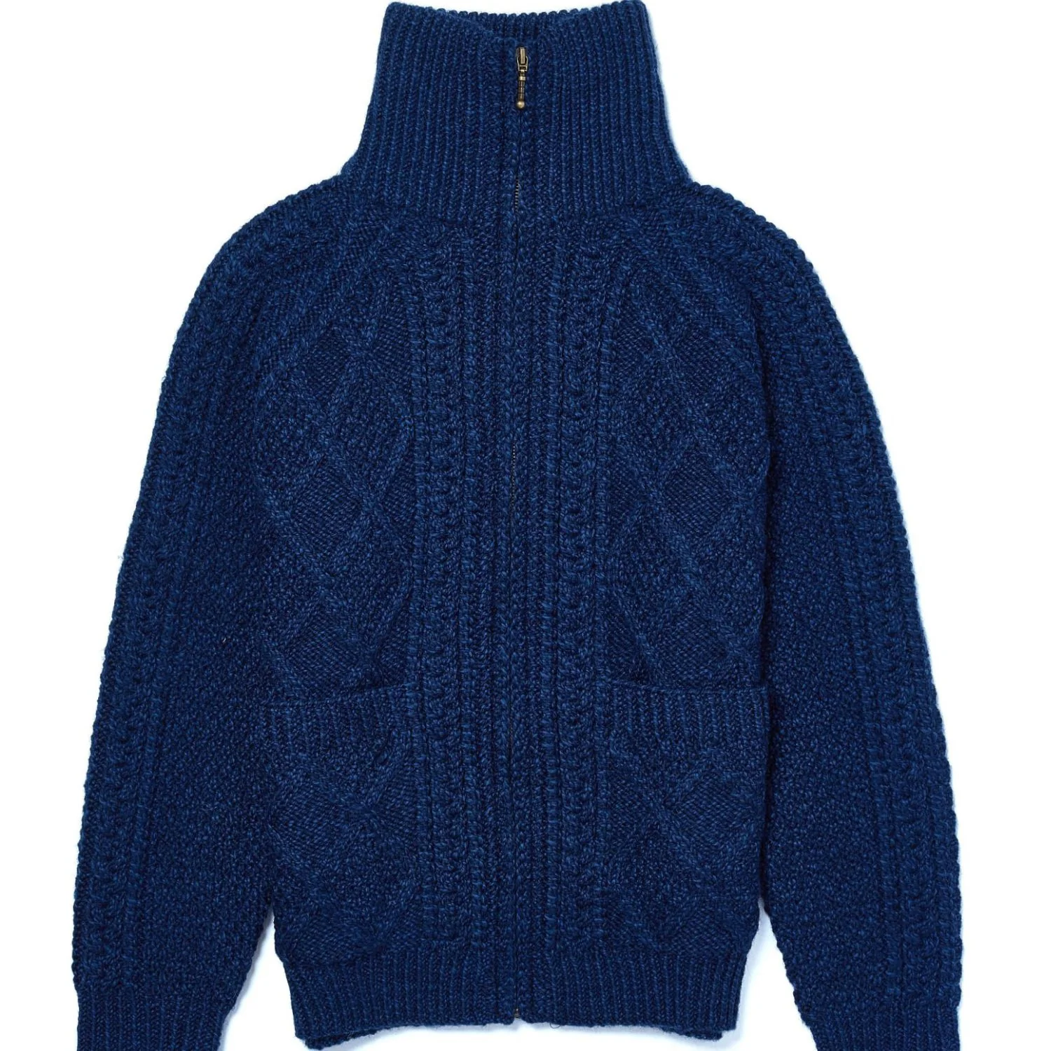 Navy Unisex Hand Knit Aran Zip Cardigan - Image 5
