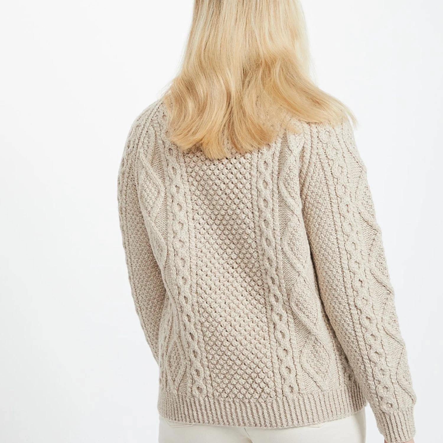 Oatmeal Unisex Hand Knit Button Aran Cardigan - Image 5