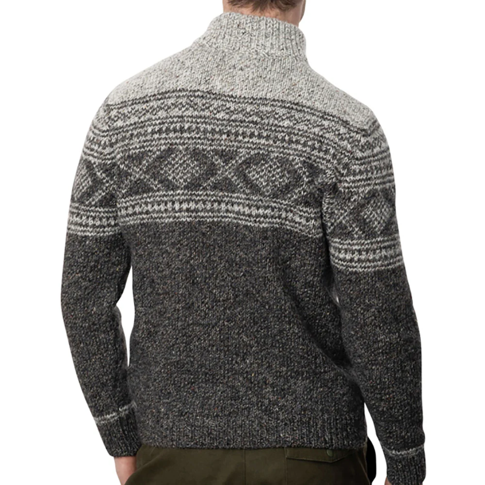 Jacquard Pattern Zip Neck Sweater - Image 10