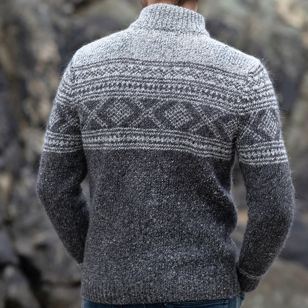Jacquard Pattern Zip Neck Sweater - Image 3