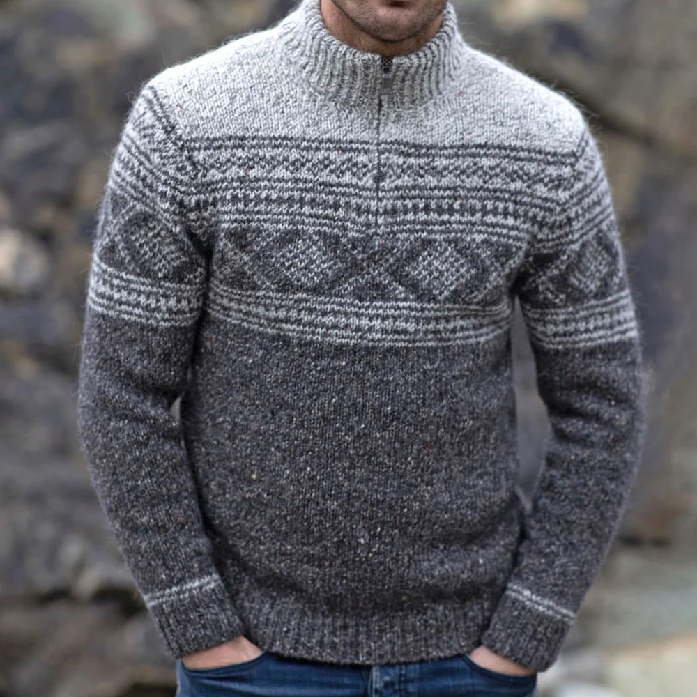 Jacquard Pattern Zip Neck Sweater - Image 4