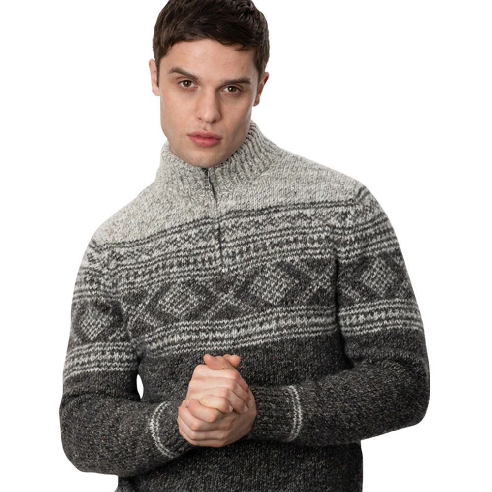Jacquard Pattern Zip Neck Sweater - Image 5