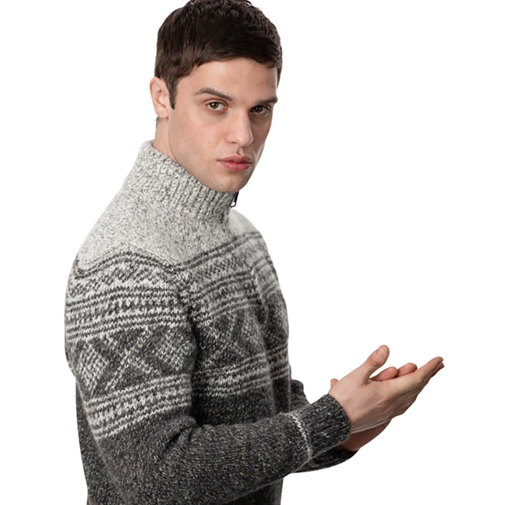 Jacquard Pattern Zip Neck Sweater - Image 6