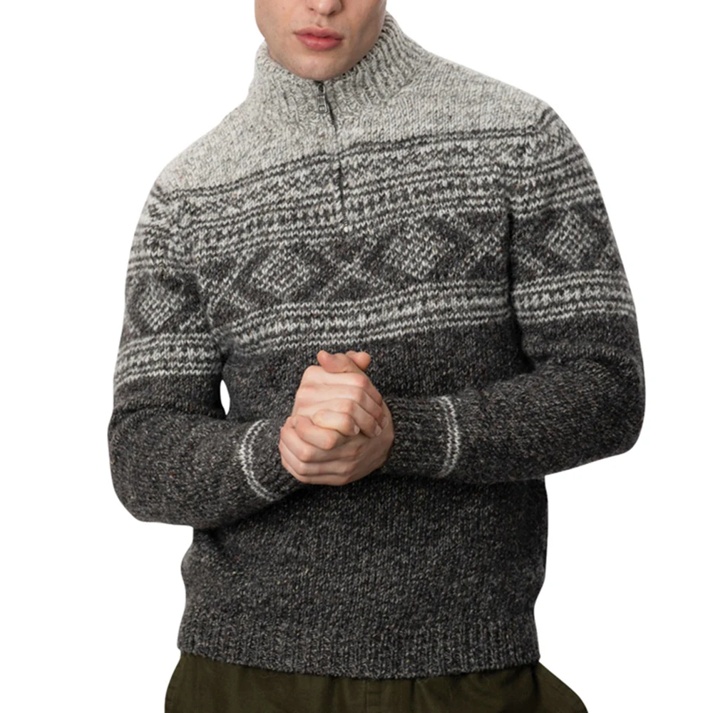 Jacquard Pattern Zip Neck Sweater - Image 8