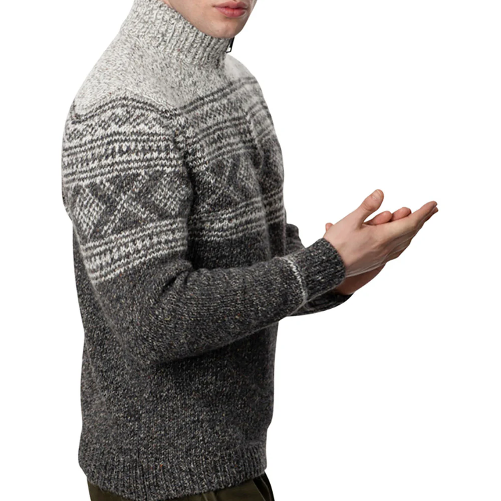 Jacquard Pattern Zip Neck Sweater - Image 9