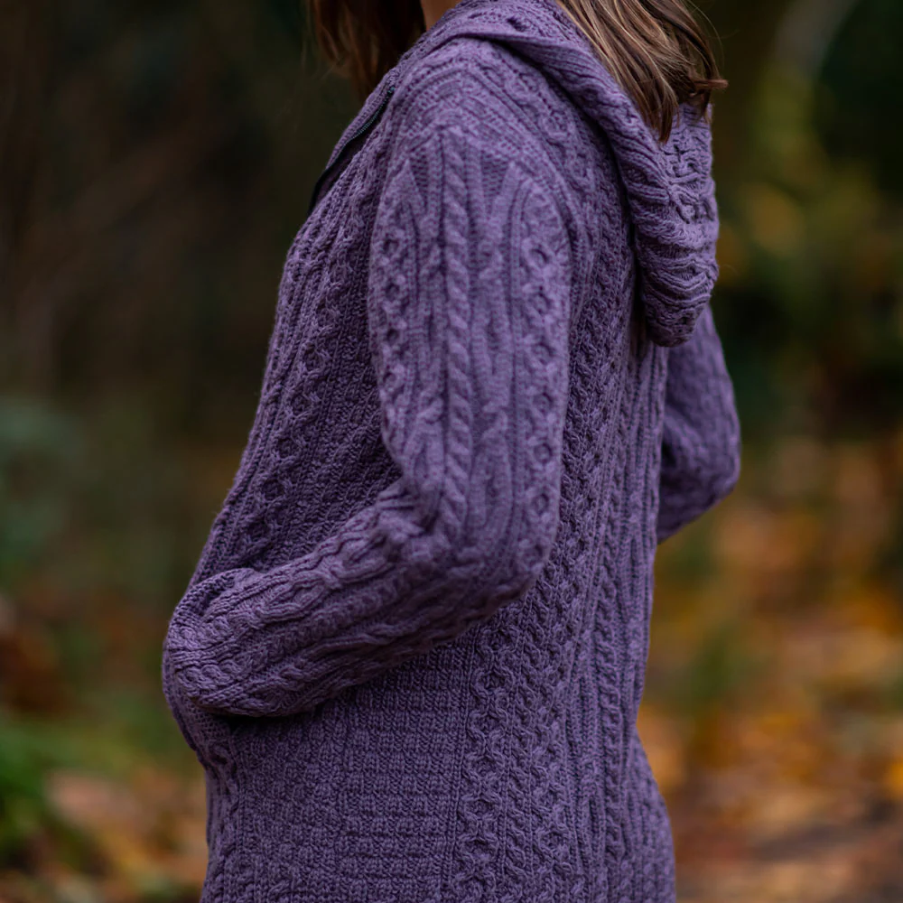 Lavender Siobhan Hooded Zip Aran Cardigan - Image 4