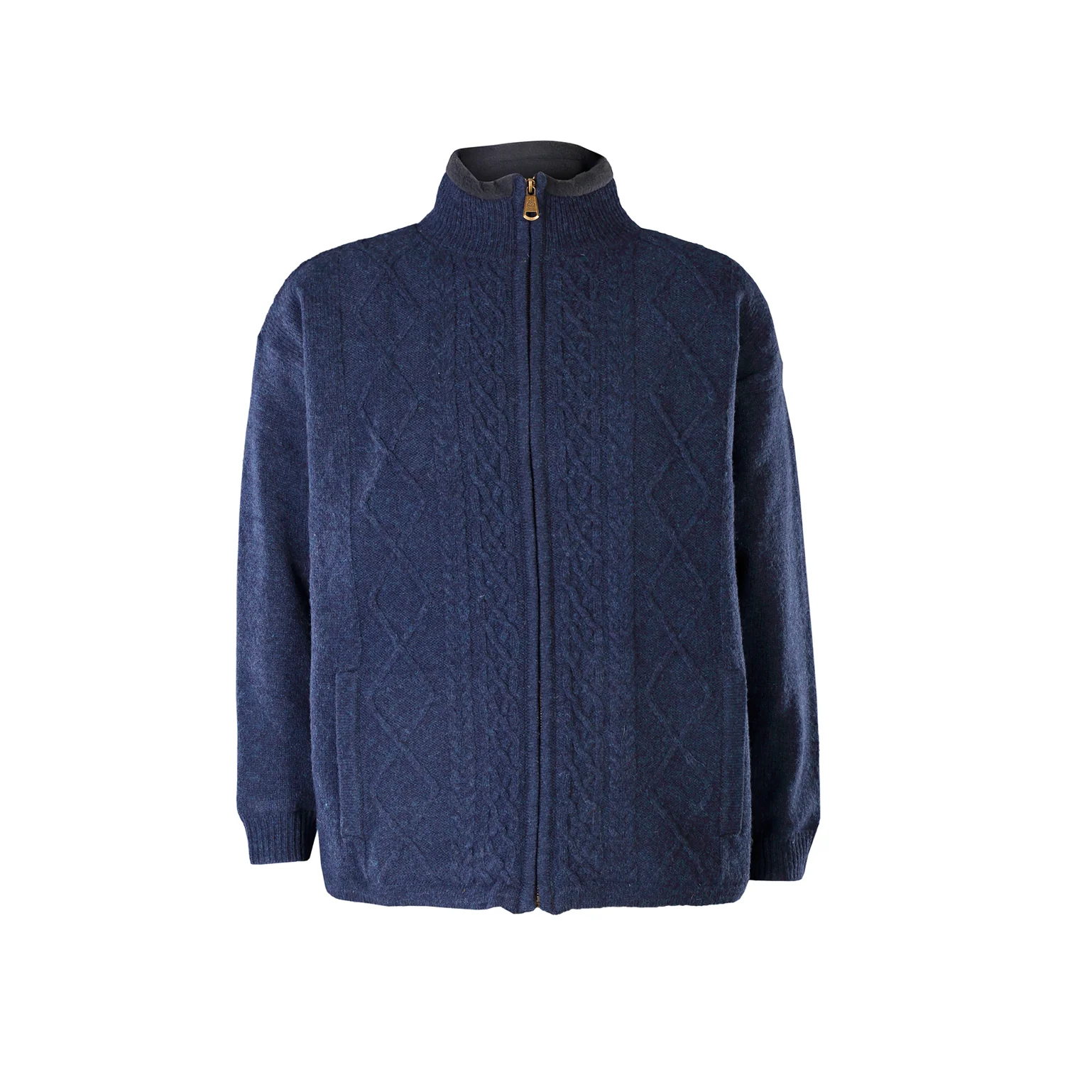 Lined Full Zip Neck Sweater, Navy - Image 3