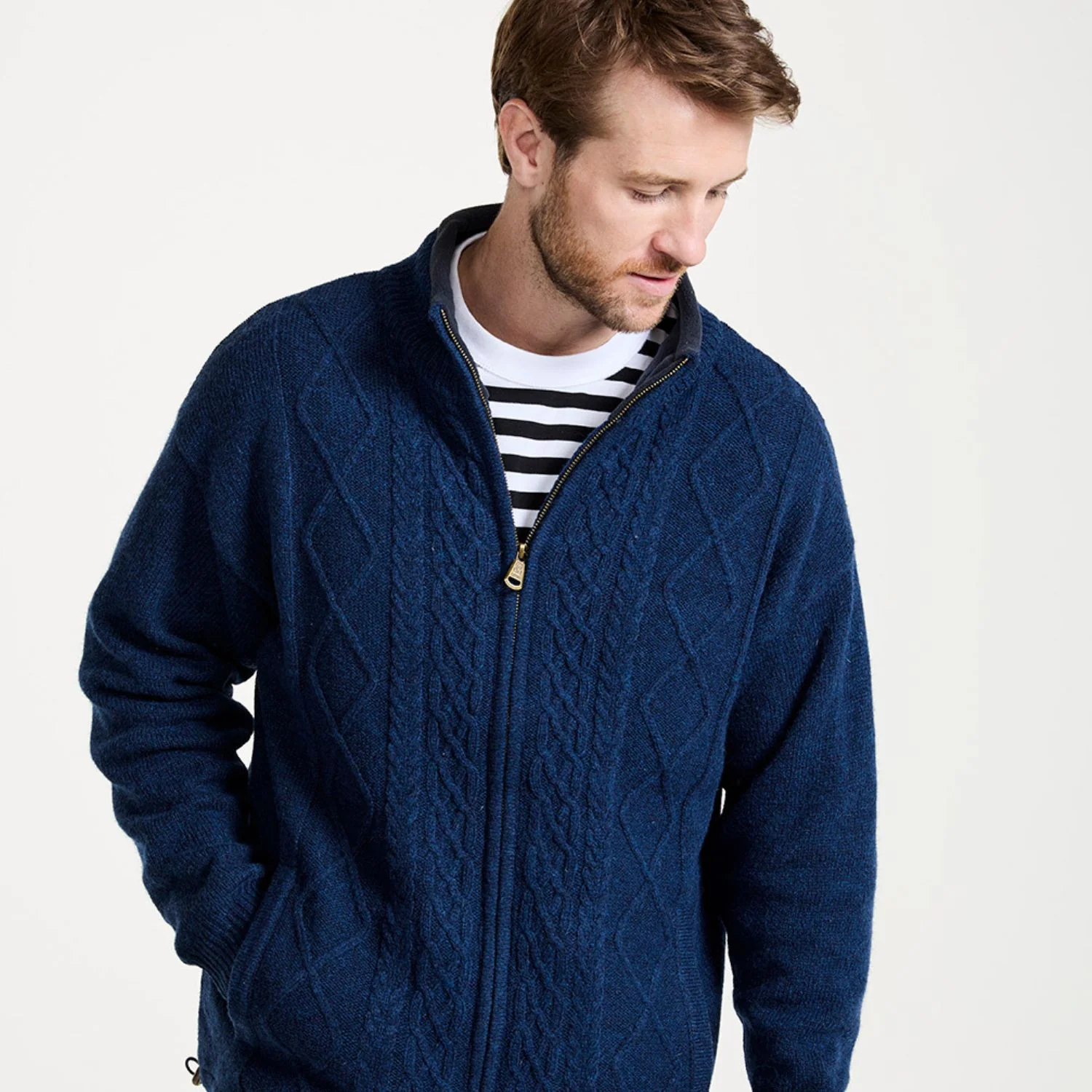 Lined Full Zip Neck Sweater, Navy - Image 6
