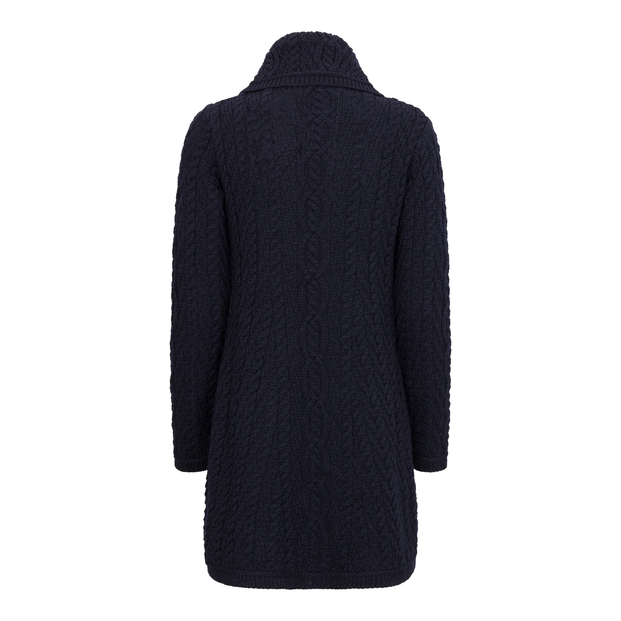 Navy Long Aran Cardigan with Oversized Collar - Image 3