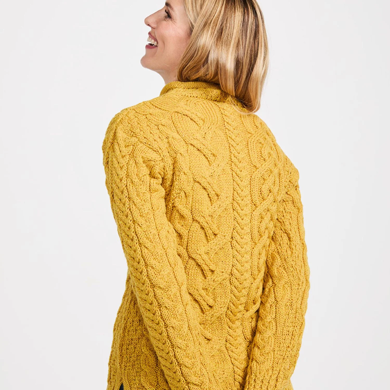 Mustard Cable Knit Roll Neck Sweater - Image 2