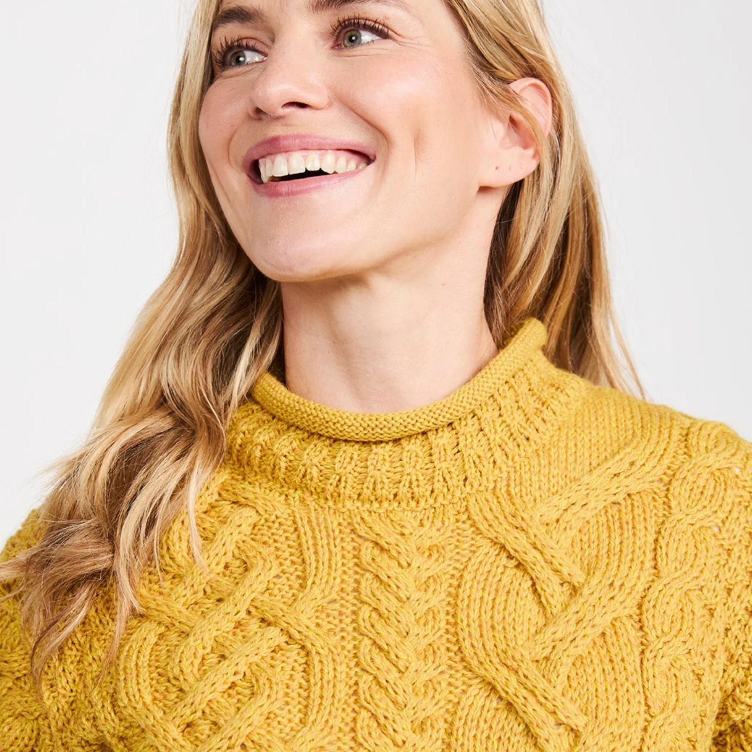 Mustard Cable Knit Roll Neck Sweater - Image 4