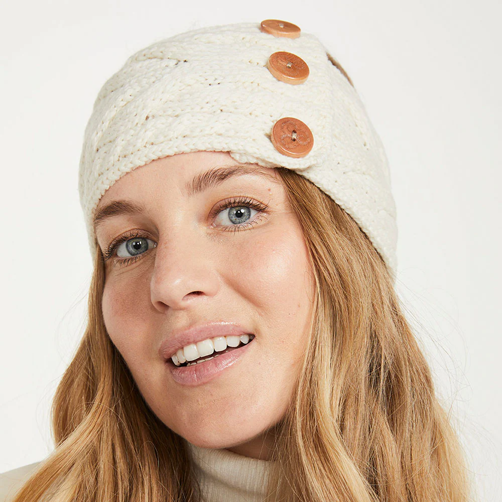Natural Aran Knitted Headband with Buttons - Image 2