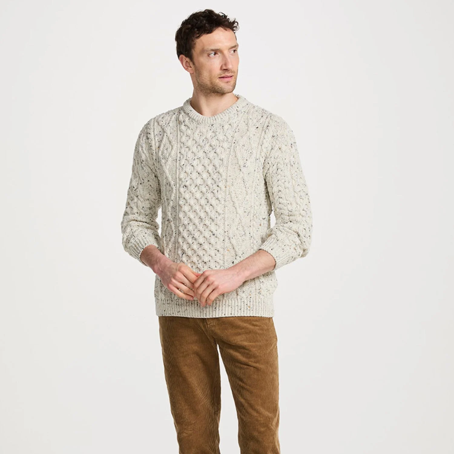 Natural Fleck Unisex Classic Crew Neck Aran Sweater - Image 3