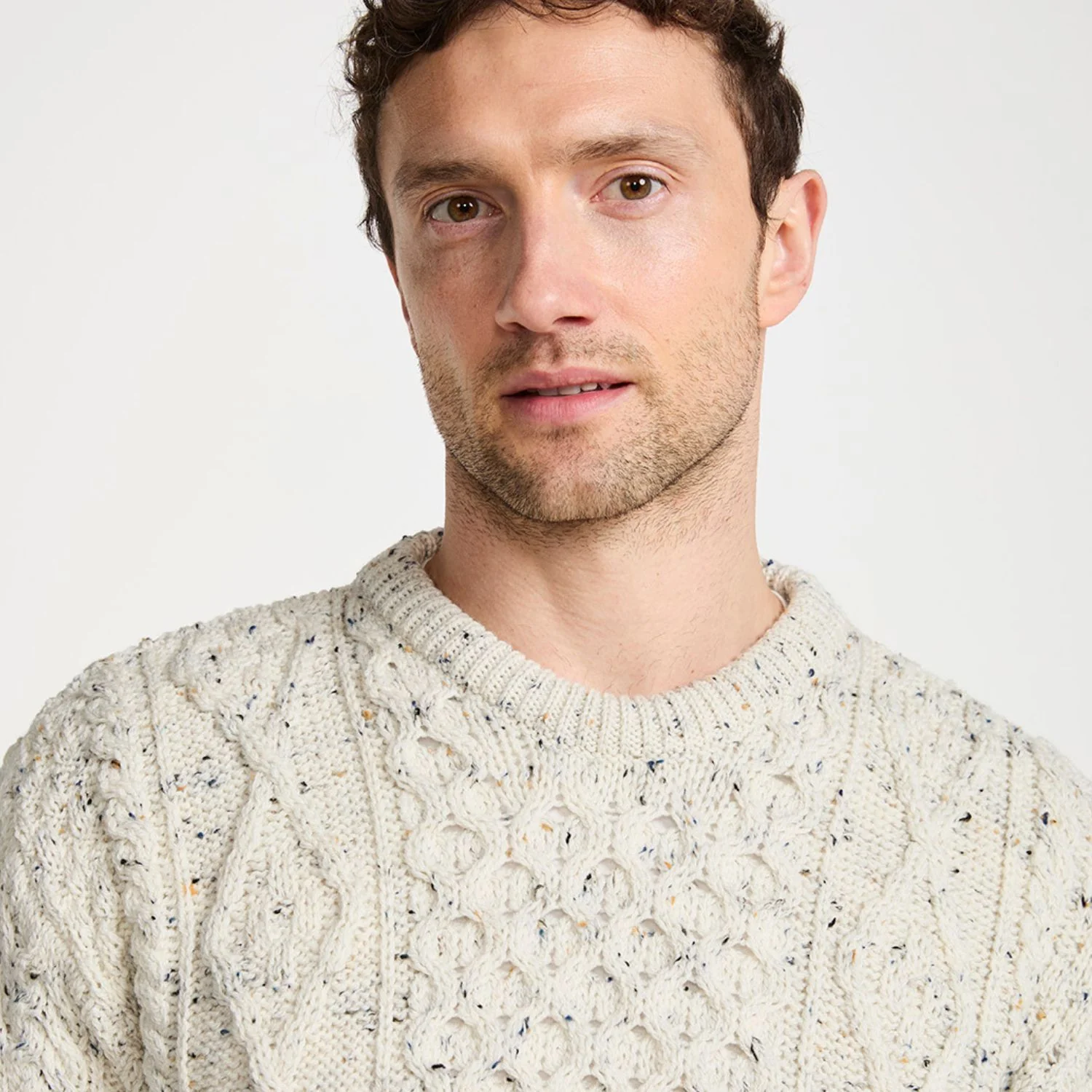 Natural Fleck Unisex Classic Crew Neck Aran Sweater - Image 4