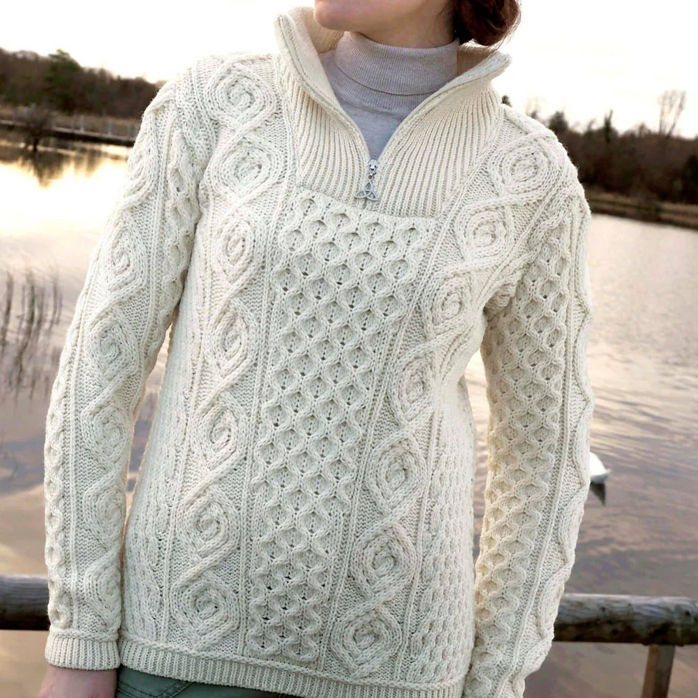 Natural Half Zip Aran Sweater - Image 2