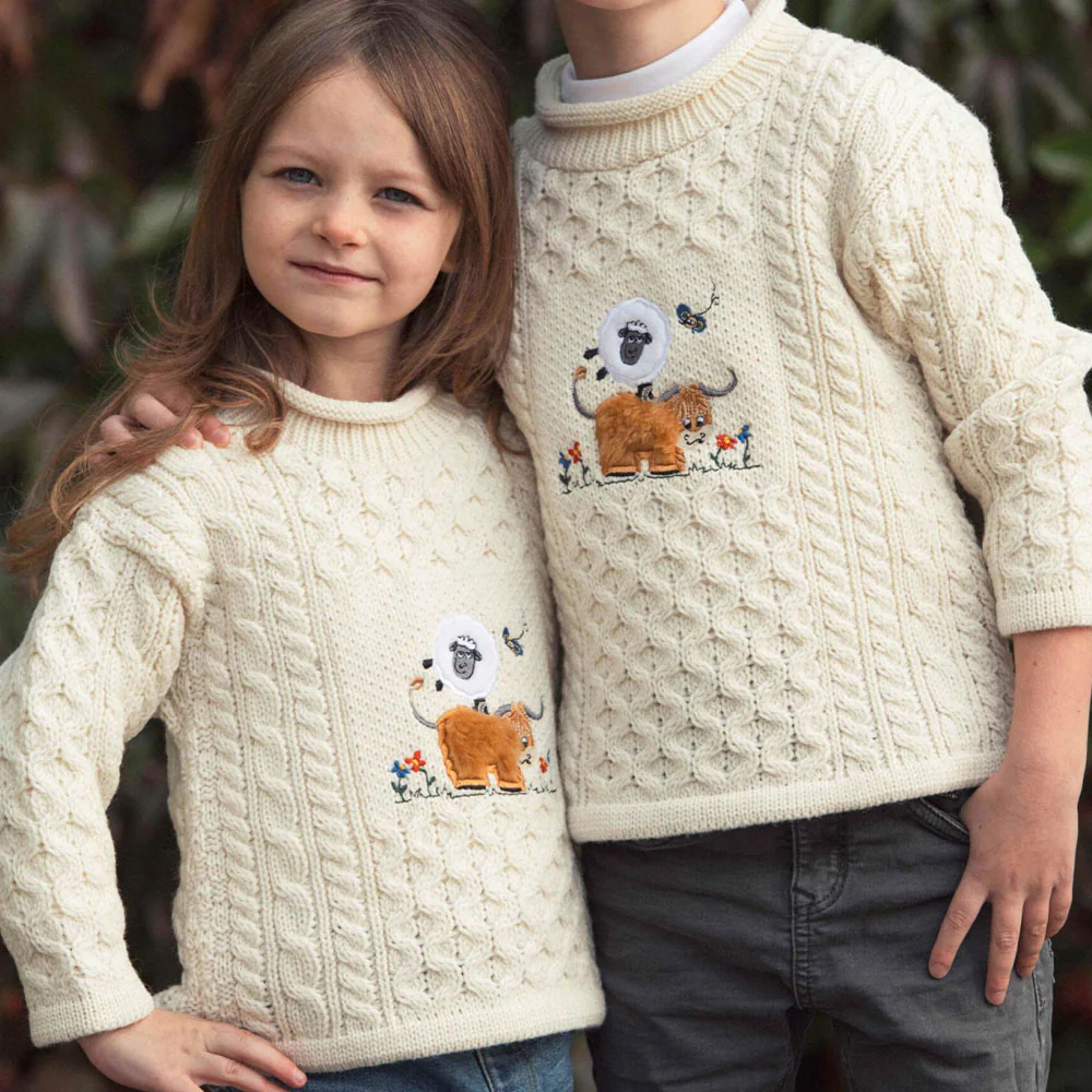 Natural Kids Unisex Crew Neck Embroidered Aran Sweater - Image 3