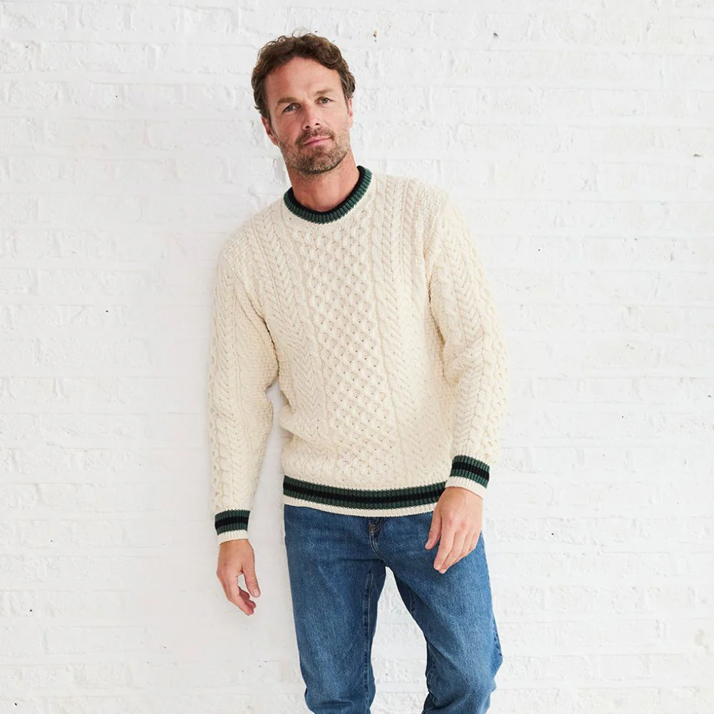 Natural Striped Crew Neck Wool Sweater