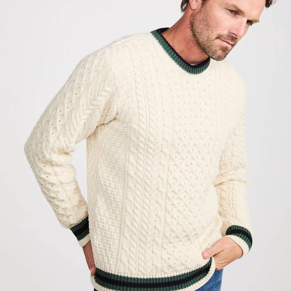 Natural Striped Crew Neck Wool Sweater - Image 2