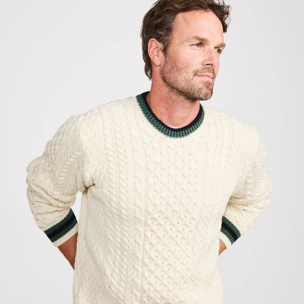 Natural Striped Crew Neck Wool Sweater - Image 3