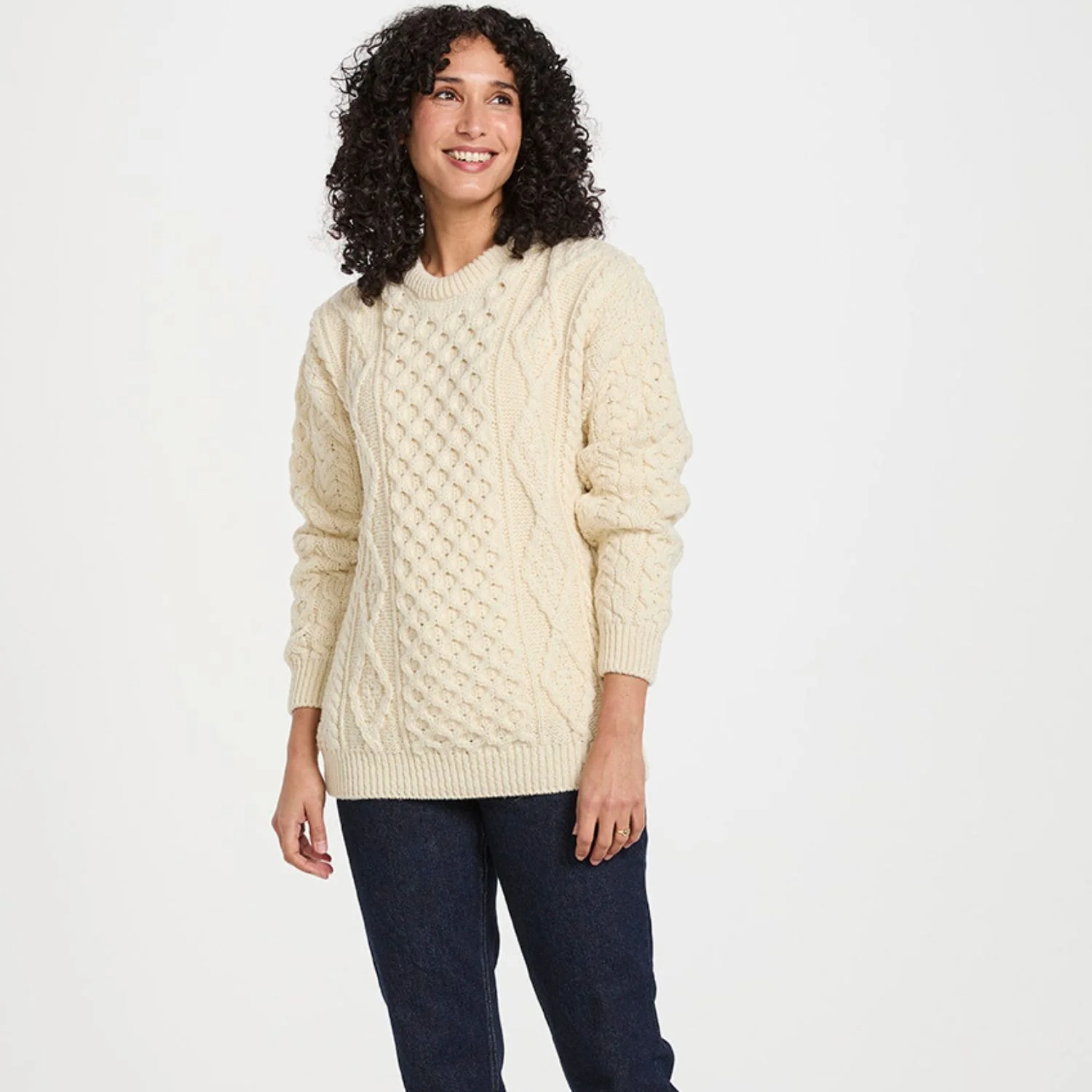 Natural Unisex Classic Crew Neck Aran Sweater - Image 5