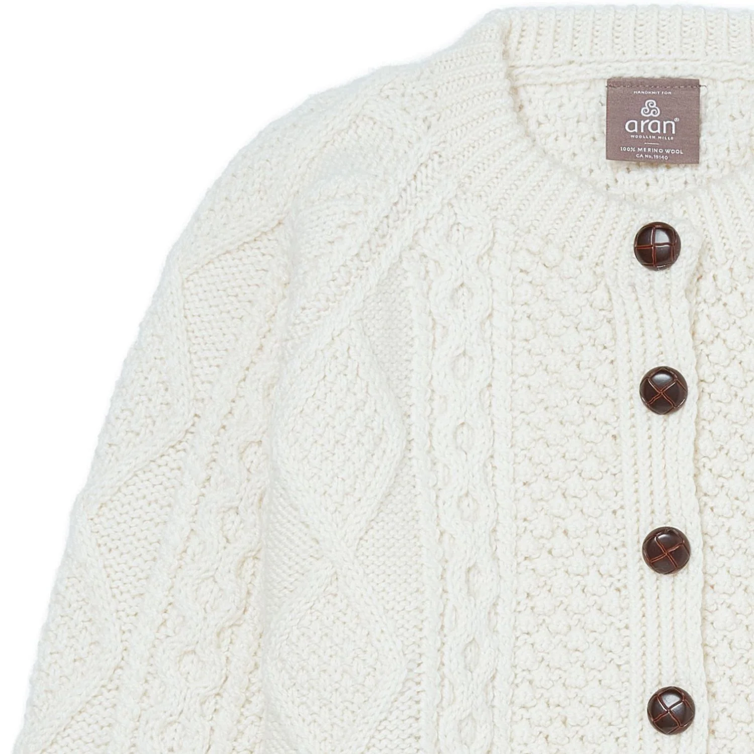 Natural Unisex Hand Knit Button Aran Cardigan - Image 3