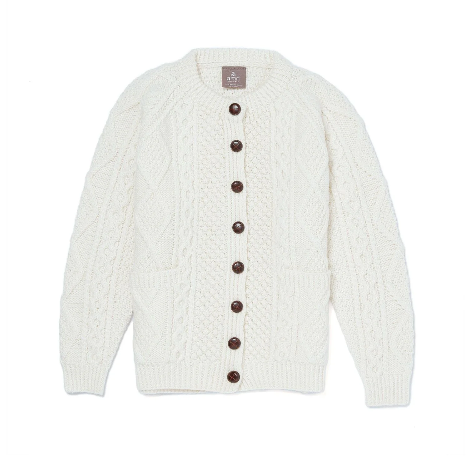 Natural Unisex Hand Knit Button Aran Cardigan - Image 5
