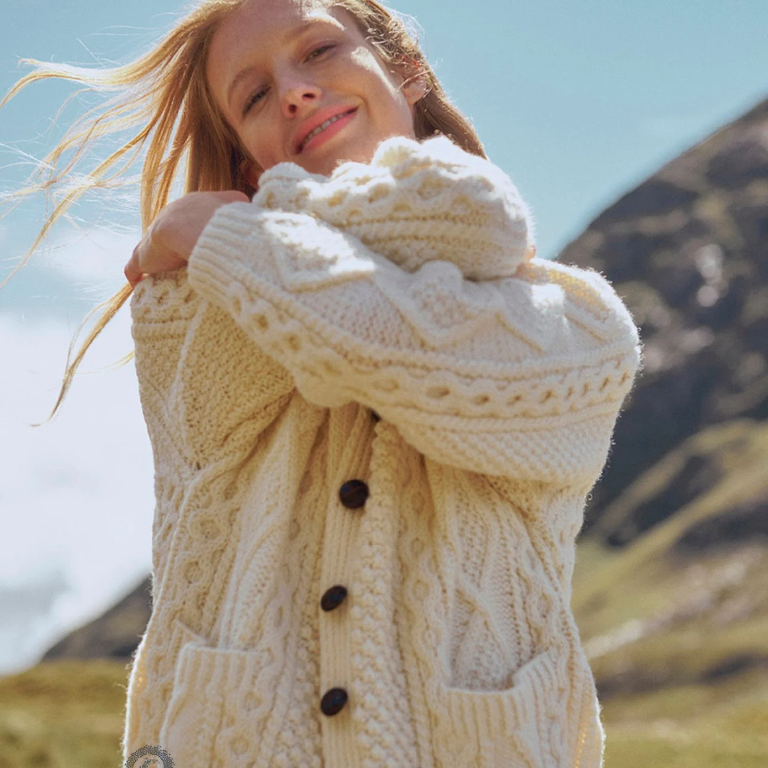 Natural Unisex Hand Knit Button Aran Cardigan - Image 6